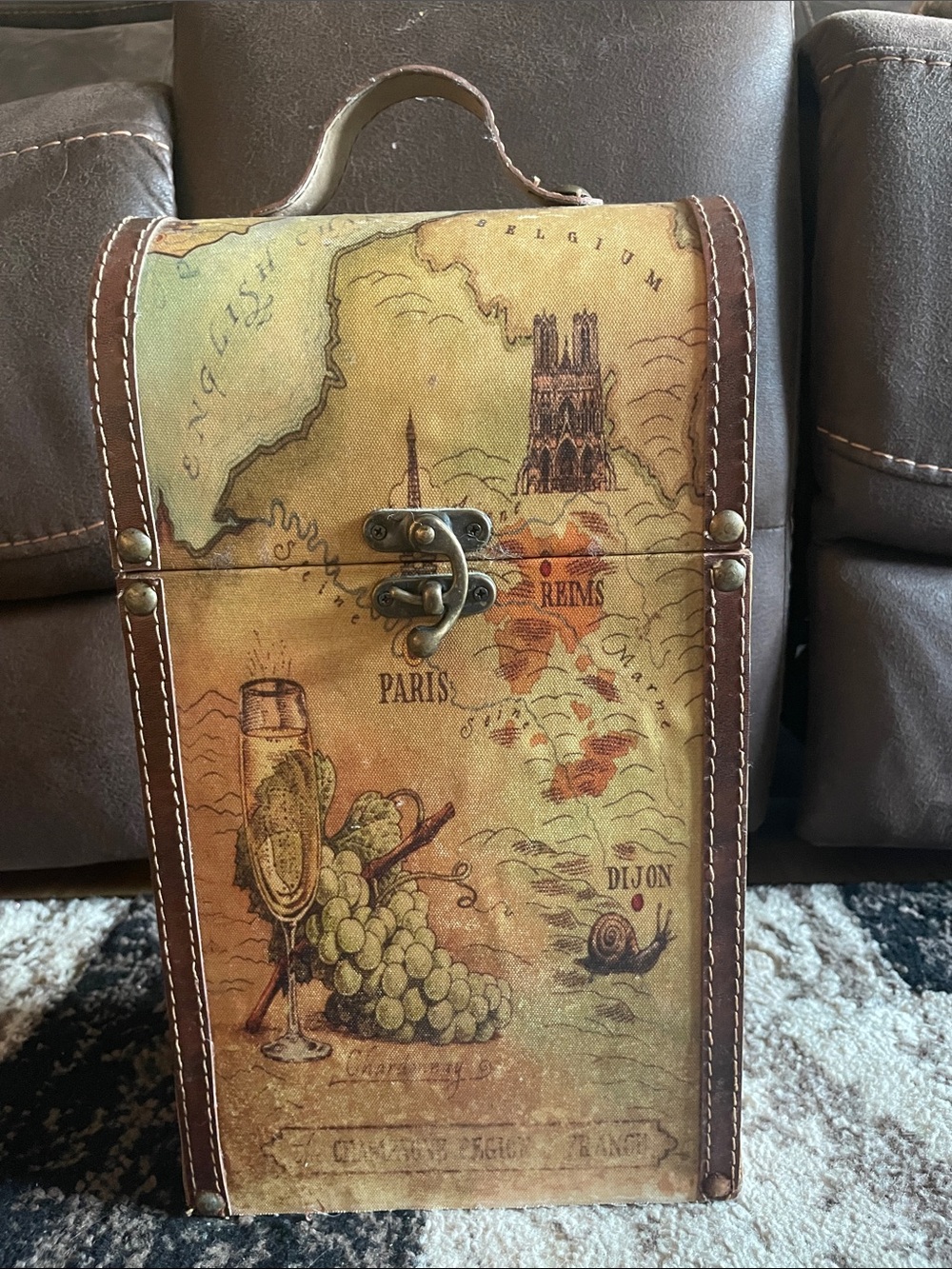 Vintage Map-Inspired Brown Travel Wine Carrier Bag